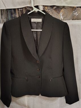 Tahari Black Pinstripe Tailored Blazer